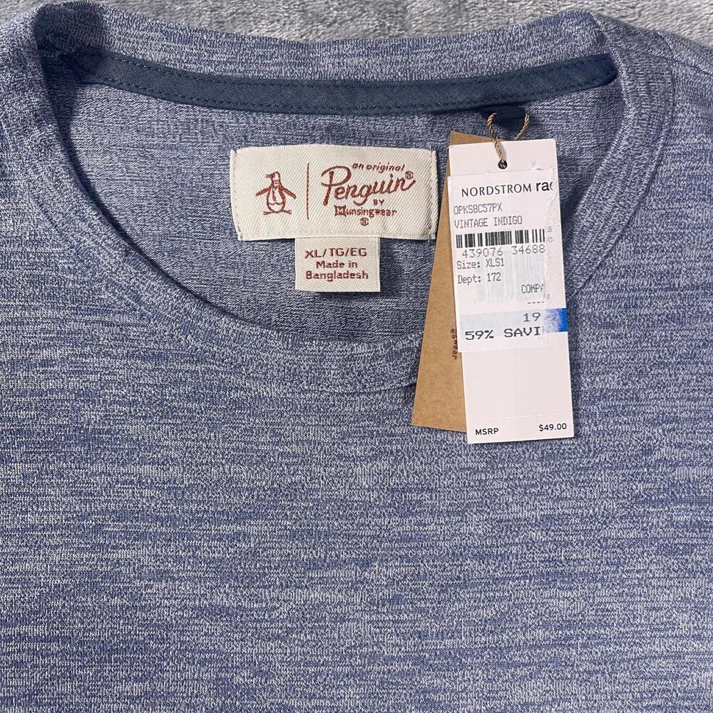 Original Penguin Mens T-Shirt XL Blue Gray Heather Short Sleeve‎ Crew Neck NWT - Picture 3 of 5